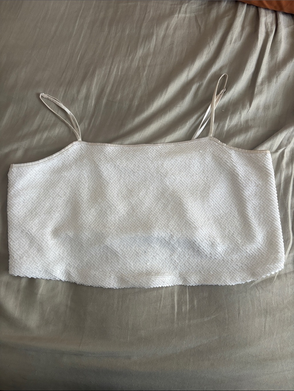 White Sequin Spaghetti Strap Crop Top – Abercrombie